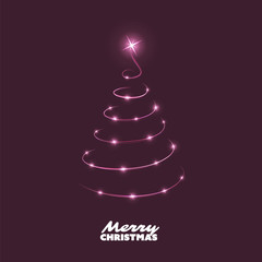 Merry Christmas, Happy Holidays Card - Dark Christmas Tree Shape Made from Bright Spiraling Light