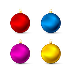 Realistic multicolored Christmas balls set. Colorful New Year's Toys. Vector illustration isolated on white