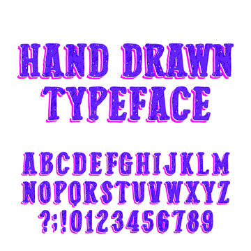 Hand drawn typeface. Vector alphabet font. Uppercase sketch letters and numbers on white background. 