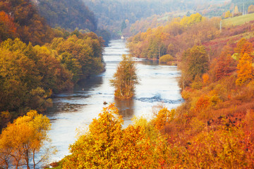 Obraz premium Croatia, Korana river valley near Karlovac, colorful fall landscape 