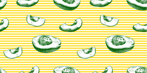 Vector Seamless Avocado Pattern, Coloful Background, Exotic Fruits.