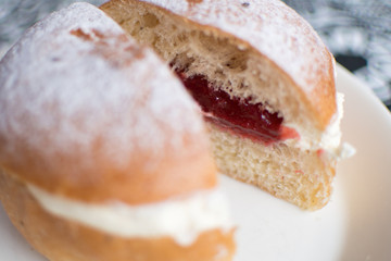 Closeup of delicious swedish cream bun