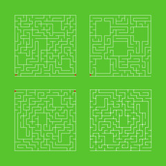 A set of square mazes. Game for kids. Puzzle for children. One entrances, one exit. Labyrinth conundrum. Flat vector illustration isolated on color background. Whith place for your image.