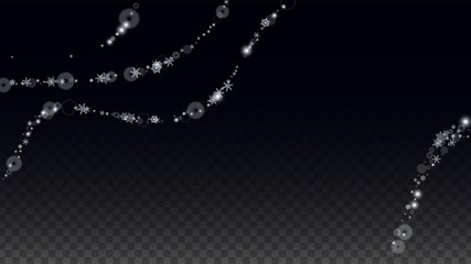 Christmas  Vector Background with White Falling Snowflakes Isolated on Transparent Background. Realistic Snow Sparkle Pattern. Snowfall Overlay Print. Winter Sky. Design for Party Invitation.