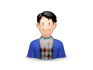 青いカーディガンを着た男性