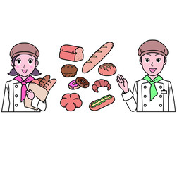 パン屋さん　パンと人物