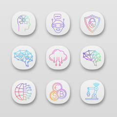 Artificial intelligence app icons set