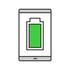 Fully charged smartphone battery color icon