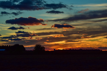 Sunset, in rural Michigan, countryside in Mid West.