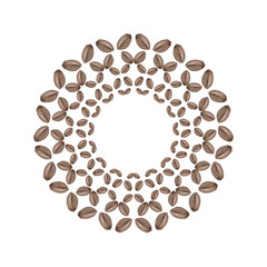 Hand painted watercolor graphic design element. Coffee beans in circle. Abstract pattern.
