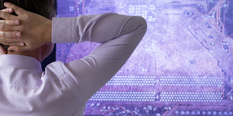 Engineer analyzes the design of the chip