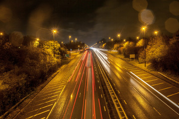 Fototapeta na wymiar Motorway on a wet rainy night in the north of England