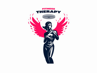 Woman fitness emblem.