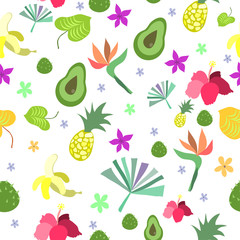 Tropical flora and fruit seamless pattern