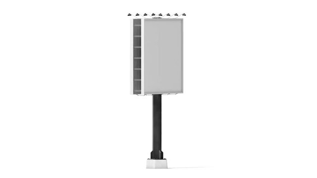 Blank white banner mockup on city billboard, looped rotation, clipping mask, 3d rendering. Empty rotate outdoor signage mock up. Clear canvas on turning display template.