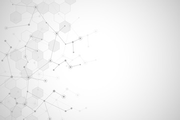 Molecular structure background and communication or neural network. Abstract background of molecules DNA. Medical, science and digital technology concept with connected lines and dots.