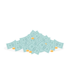 Mountain of money, cash and coins.