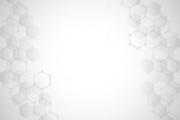 Geometric abstract background with hexagons elements. Medical background texture for modern design. Illustration of molecular structures and hexagons pattern. Science and Technology concept.