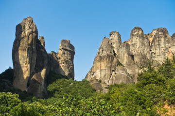 Huge rocks for climbing at Meteora valley near Kalambaka, Thessaly, Greece