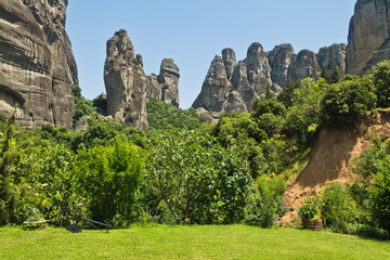 Huge rocks for climbing at Meteora valley near Kalambaka, Thessaly, Greece