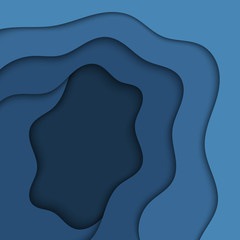 Abstract blue wavy paper cut background.