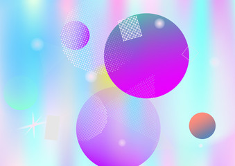 Holographic simple memphis vector background. Gradient unicorn horizontal color overlay. Minimal corporate identity geometric holograph pattern. Chaotic trendy bauhaus funky falling memphis layout.
