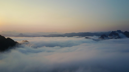 Aerial Khao Sok National Park with jungle and Clouds