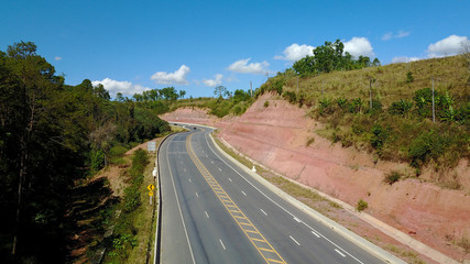 Aerial highway creek beneath transportation