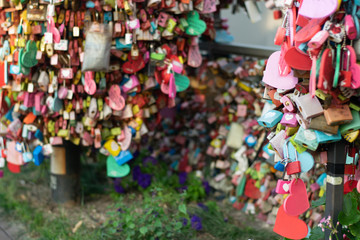 areity of locked key at N Seoul tower on the Namsan mountain that people believe they will have the forever love if write the couple name on it