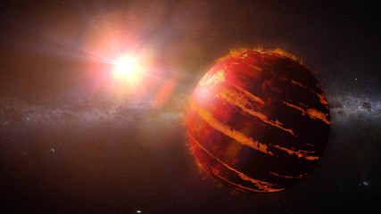 hot Jupiter class exoplanet, gas giant planet lit by an alien star  © dottedyeti