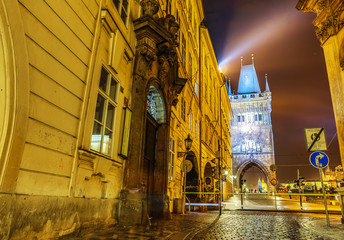 Night autumn Prague. Popular cityscapes after dark.