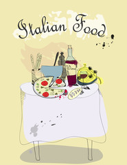 Italian food. Yellow background