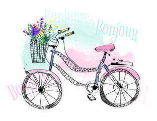 Bicycle bonjour vector card © Dariia