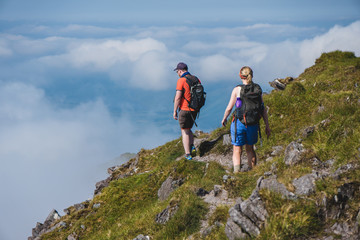Man and woman on the trail to mount Carrauntoohil