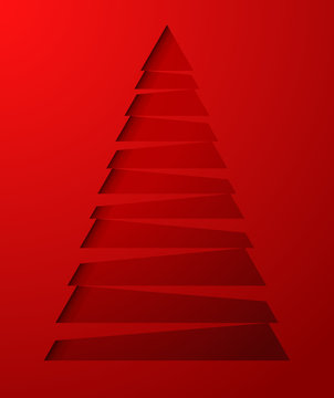 Paper red christmas tree. Vector illustratoin.