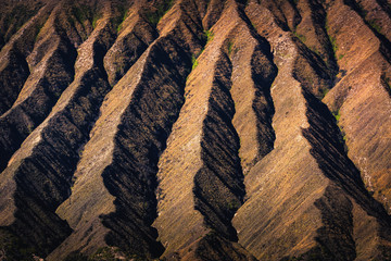 Natural Landscape of Bromo Geological Texture, Beautiful Nature Scenery of Volcano Mount Bromo, Java, Indonesia. Majestic and Peaceful of The Earth Planet of Bromo National Park