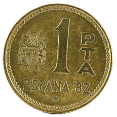 Old Spanish coin of 1 peseta, Juan Carlos I. Year 1980, 81 in the star. Reverse.