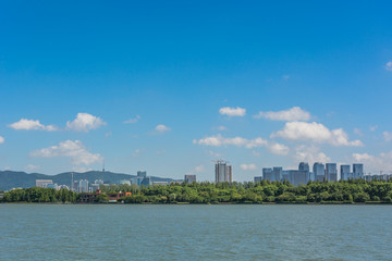 Beautiful Toronto skyline with CN Tower over lake. Canada.