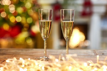 Christmas still life with glasses of champagne