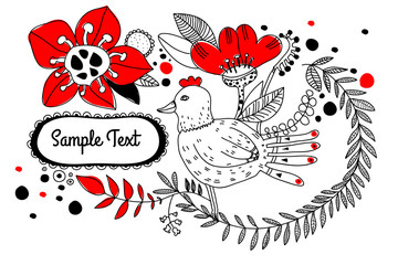 Vector flower and bird greeting card