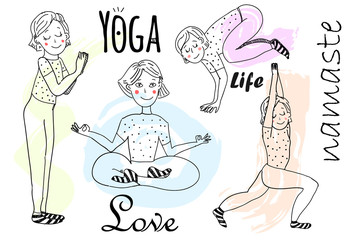 Yoga poses doodle set