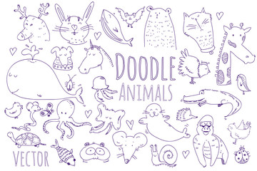 Vector doodle animals set