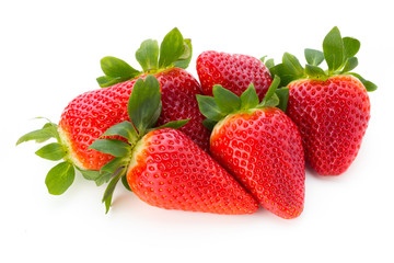 Fresh strawberries close up on white background.