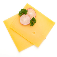 Cheese slice isolated on the white background.