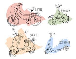 Bicycle, scooter, gyroscooter and kick scooter set