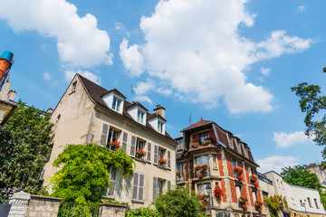 Picturesque houses in Montmartre neighborhood