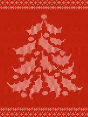 red knitted pattern with a Christmas tree