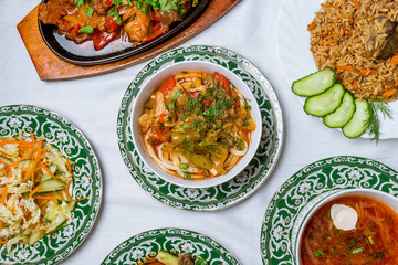 dishes of Uzbek cuisine lagman, pilaf