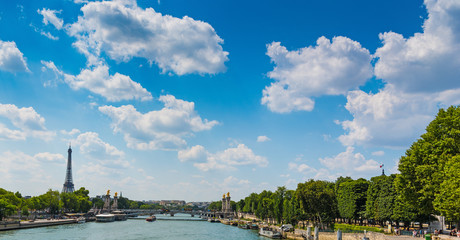 Seine river with Eiffel tower on the background