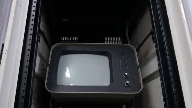 View of old computer with CRT monitor from the 80s - 90s. Retro style concept
